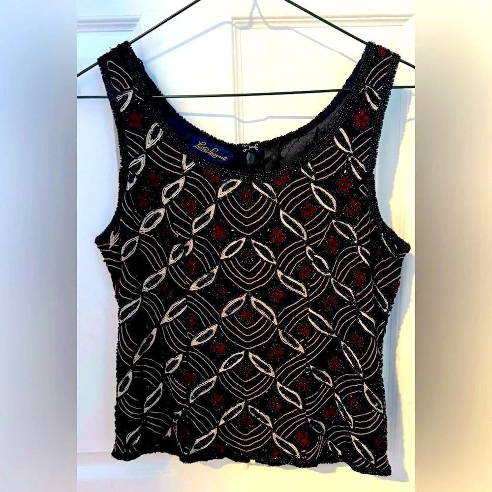 Vtg silk beaded Luisa SPAGNOLI embroidered black floral party luxury formal art